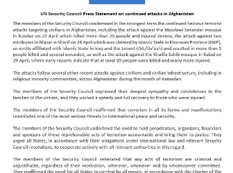 شورای امنیت سازمان ملل هدف قراردادن غیرنظامیان در افغانستان را محکوم کرد