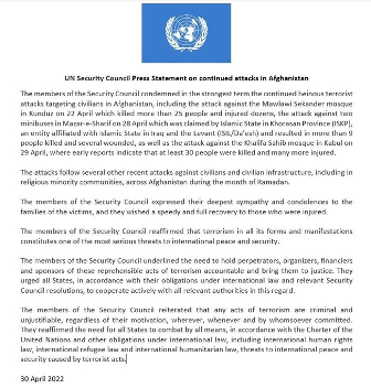 شورای امنیت سازمان ملل هدف قراردادن غیرنظامیان در افغانستان را محکوم کرد