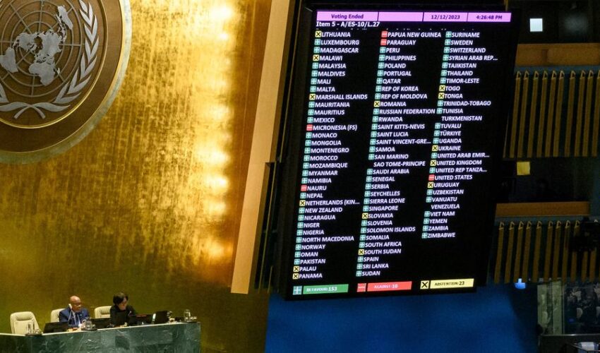 UN General Assembly voted by large majority for immediate humanitarian ceasefire between Israel-Palestine during emergency session